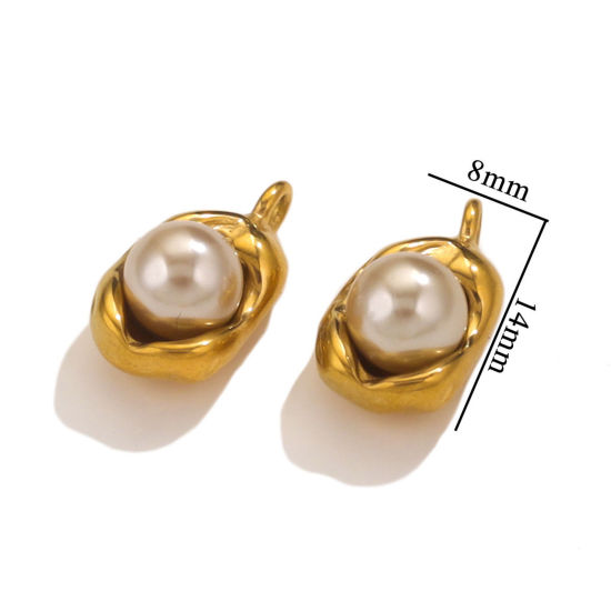 Immagine di 1 Pz 304 Acciaio Inossidabile Charms Pisello Placcato Oro 18K Champagne Imitata Perla 14mm x 8mm