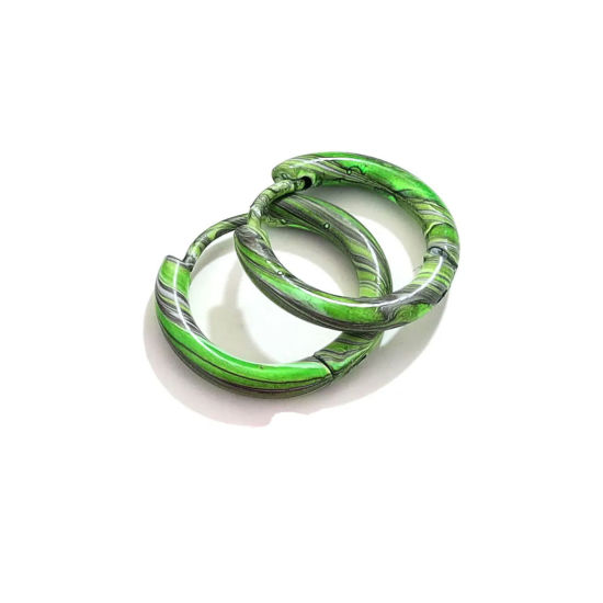 Изображение 1 Пара 304 Нержавеющая Сталь Серьги-кольца Черный и Зеленый Круглые С Эмалью 12мм Диаметр