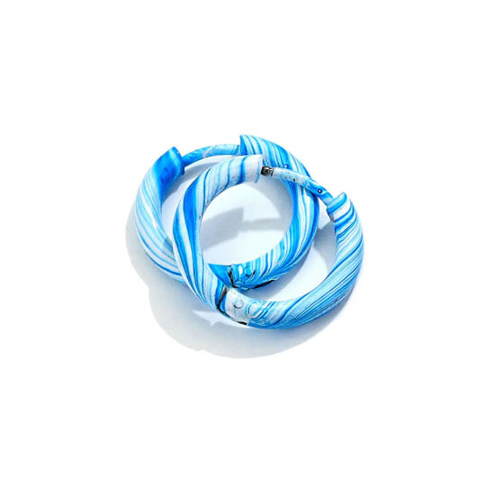 Изображение 1 Пара 304 Нержавеющая Сталь Серьги-кольца Белый & Синий Круглые С Эмалью 12мм Диаметр