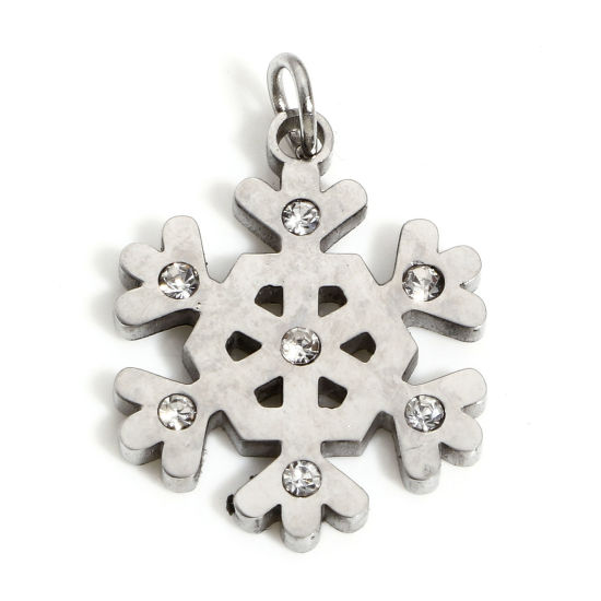 Immagine di 1 Pz 304 Acciaio Inossidabile Charms Natale Fiocco di Neve Tono Argento Smalto 20mm x 13.5mm