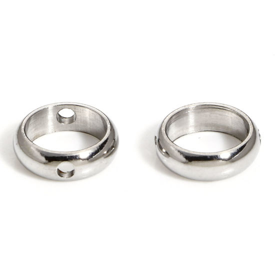 Picture of 2 PCs 304 Stainless Steel Beads Frames Round Silver Tone (Fits 5mm Beads) 8mm Dia.