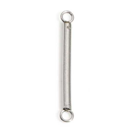 Picture of 10 PCs 304 Stainless Steel Connectors Charms Pendants Silver Tone Sticks 26mm x 3mm