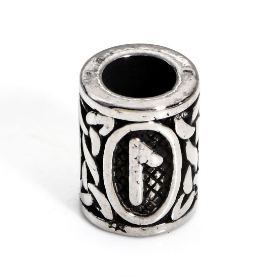 Bild von 1 Stück 304 Edelstahl Religiös Perlen für die Herstellung von DIY-Charme-Schmuck Zylinder Antiksilber Griechisches Alphabet 13mm x 10mm