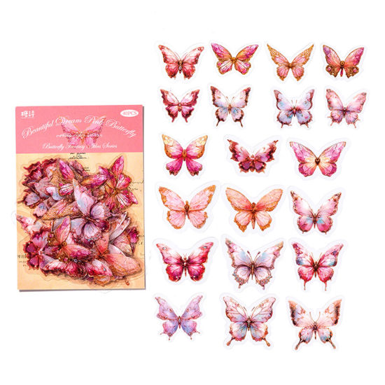 Picture of 1 Set ( 40 PCs/Set) PET Insect DIY Scrapbook Deco Stickers Pink Butterfly Animal 16cm x 10cm