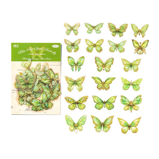 Picture of 1 Set ( 40 PCs/Set) PET Insect DIY Scrapbook Deco Stickers Light Green Butterfly Animal 16cm x 10cm