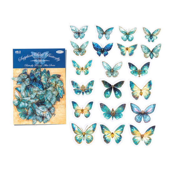 Picture of 1 Set ( 40 PCs/Set) PET Insect DIY Scrapbook Deco Stickers Blue Butterfly Animal 16cm x 10cm