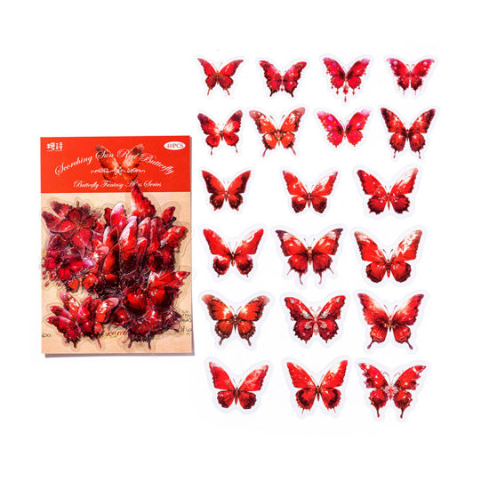 Picture of 1 Set ( 40 PCs/Set) PET Insect DIY Scrapbook Deco Stickers Red Butterfly Animal 16cm x 10cm