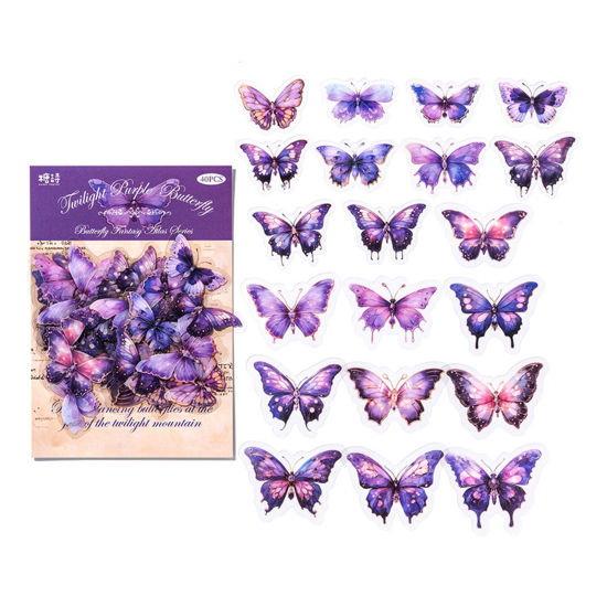 Picture of 1 Set ( 40 PCs/Set) PET Insect DIY Scrapbook Deco Stickers Purple Butterfly Animal 16cm x 10cm