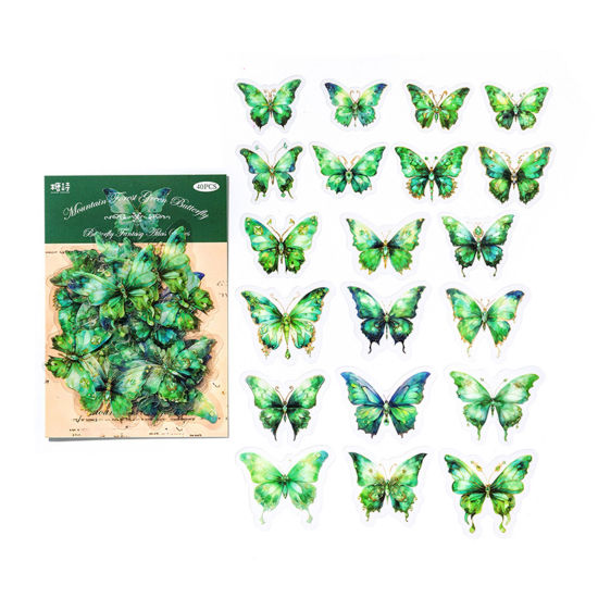 Picture of 1 Set ( 40 PCs/Set) PET Insect DIY Scrapbook Deco Stickers Green Butterfly Animal 16cm x 10cm