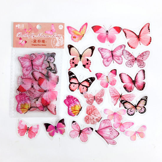 Picture of 1 Set ( 40 PCs/Set) PET Insect DIY Scrapbook Deco Stickers Pink Butterfly Animal