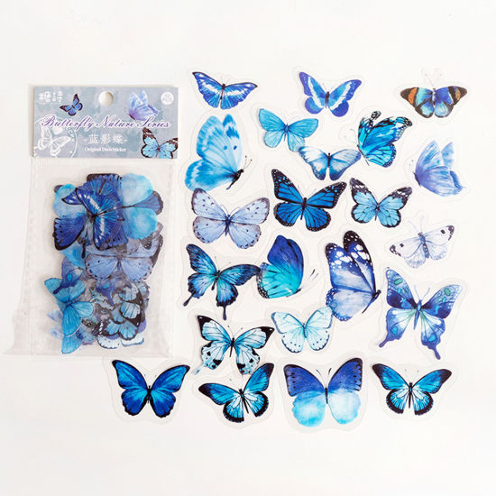 Picture of 1 Set ( 40 PCs/Set) PET Insect DIY Scrapbook Deco Stickers Blue Butterfly Animal