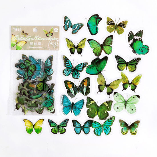 Picture of 1 Set ( 40 PCs/Set) PET Insect DIY Scrapbook Deco Stickers Green Butterfly Animal