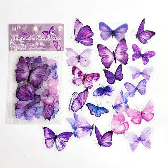Picture of 1 Set ( 40 PCs/Set) PET Insect DIY Scrapbook Deco Stickers Purple Butterfly Animal