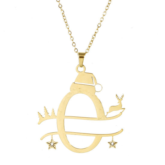 Immagine di 1 Pz 304 Acciaio Inossidabile Cavo Catena Collana Oro Placcato Cappelli di Natale Renna Messaggio " O " 40cm Lunghezza