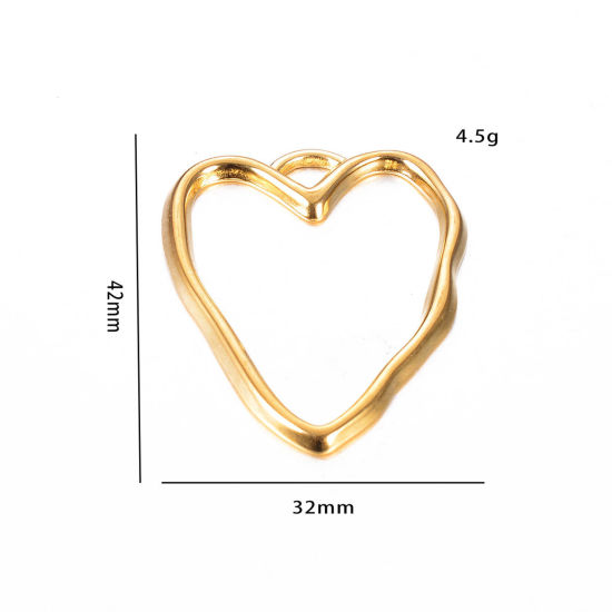 Image de 1 Pièce Pendentifs en 304 Acier Inoxydable Placage sous Vide La Saint Valentin Cœur Doré 42mm x 32mm 