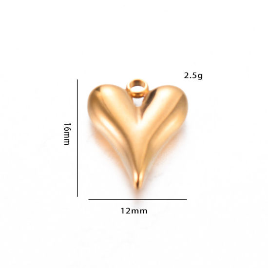 Image de 1 Pièce Breloques en 304 Acier Inoxydable Placage sous Vide La Saint Valentin Cœur Doré 16mm x 12mm 