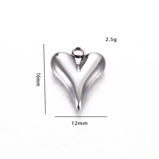 Image de 1 Pièce Breloques en 304 Acier Inoxydable Respectueux de la Nature La Saint Valentin Cœur Argent Mat 16mm x 12mm