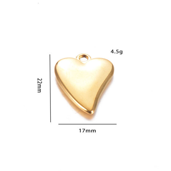 Image de 1 Pièce Breloques en 304 Acier Inoxydable Placage sous Vide La Saint Valentin Cœur Doré 22mm x 17mm 