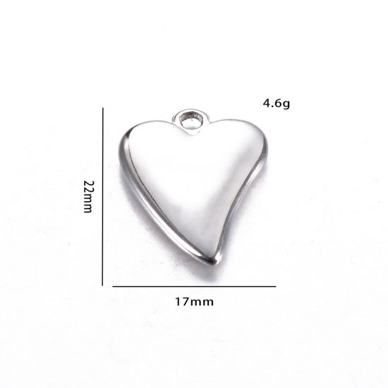 Image de 1 Pièce Breloques en 304 Acier Inoxydable Respectueux de la Nature La Saint Valentin Cœur Argent Mat 22mm x 17mm