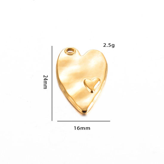 Image de 1 Pièce Breloques en 304 Acier Inoxydable Placage sous Vide La Saint Valentin Cœur Doré 24mm x 16mm 