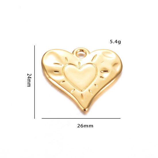 Image de 1 Pièce Breloques en 304 Acier Inoxydable Placage sous Vide La Saint Valentin Cœur Doré 26mm x 24mm 