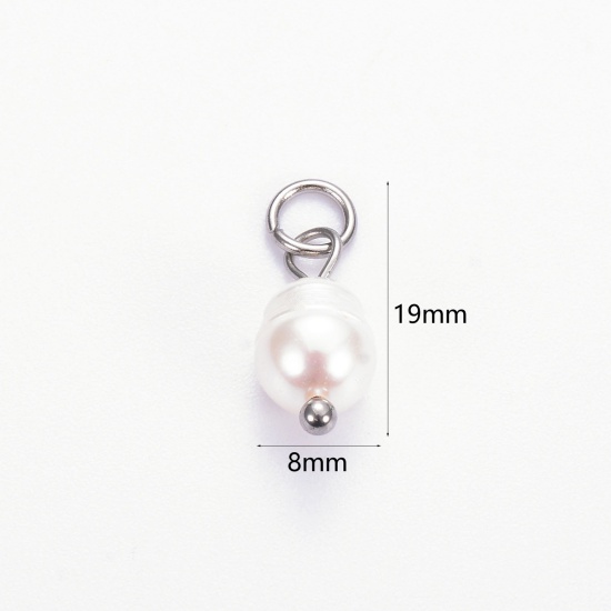 Image de 2 Pcs Breloques en 304 Acier Inoxydable & Perle Naturelle Respectueux de la Nature Baroque Argent Mat 19mm x 8mm