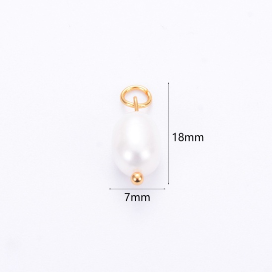 Image de 2 Pcs Breloques en 304 Acier Inoxydable & Perle Naturelle Placage sous Vide Baroque Doré 18mm x 7mm 