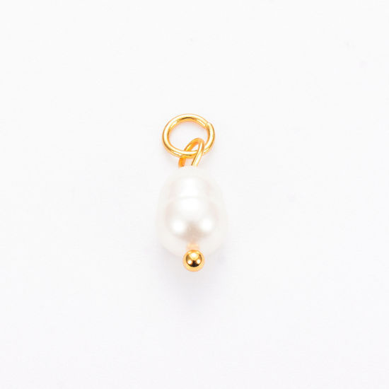 Picture of 2 PCs Vacuum Plating 304 Stainless Steel & Natural Pearl Charms Gold Plated Baroque 19mm x 8mm