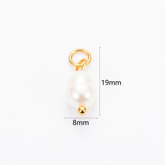 Image de 2 Pcs Breloques en 304 Acier Inoxydable & Perle Naturelle Placage sous Vide Baroque Doré 19mm x 8mm 