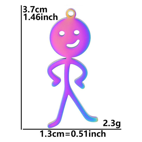 Picture of 2 PCs Eco-friendly PVD Vacuum Plating 304 Stainless Steel Charms Rainbow Color Plated Human Hollow 3.7cm x 1.3cm