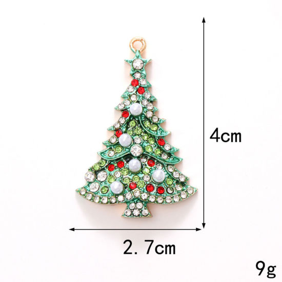 1 個 亜鉛合金 クリスマス ペンダント KC金メッキ クリスマスツリー 多色ラインストーン エナメル 4cm x 2.7cm の画像