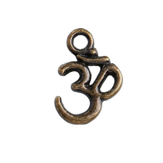 Picture of 20 PCs Zinc Based Alloy Religious Charms Antique Bronze Yoga OM/ Aum Symbol Hollow 15.5mm x 10.5mm