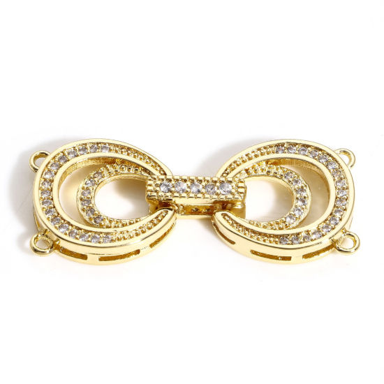 Picture of 1 Set Brass Clasp Infinity Symbol 18K Real Gold Plated Micro Pave 3.3cm x 1.3cm