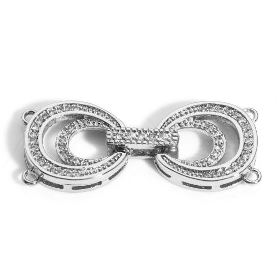 Picture of 1 Set Brass Clasp Infinity Symbol Real Platinum Plated Micro Pave 3.3cm x 1.3cm