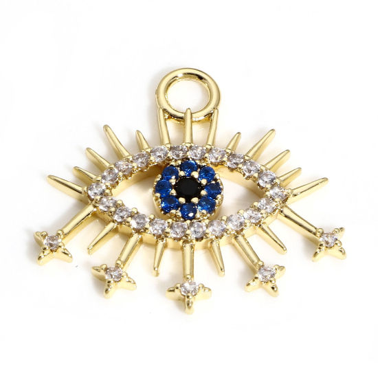 Immagine di 1 Pz Ottone Charms Occhi 18K Vero Oro Placcato Stella Micro Spianare Multicolore Cubic Zirconiae 21mm x 20mm