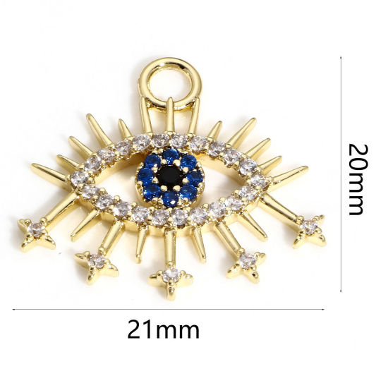 Immagine di 1 Pz Ottone Charms Occhi 18K Vero Oro Placcato Stella Micro Spianare Multicolore Cubic Zirconiae 21mm x 20mm