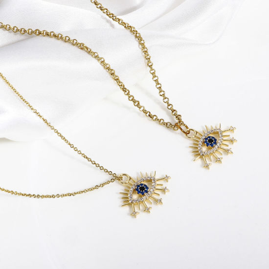 Immagine di 1 Pz Ottone Charms Occhi 18K Vero Oro Placcato Stella Micro Spianare Multicolore Cubic Zirconiae 21mm x 20mm