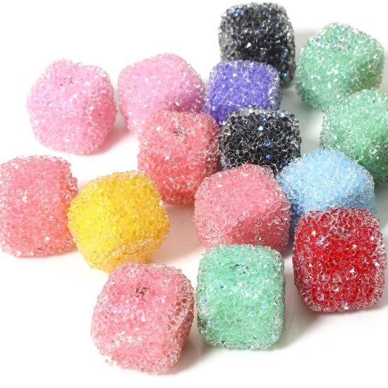 Picture of 5 PCs Acrylic Christmas Beads For DIY Jewelry Making At Random Mixed Color Cube About 17mm x 17mm, Hole: Approx 3.3mm