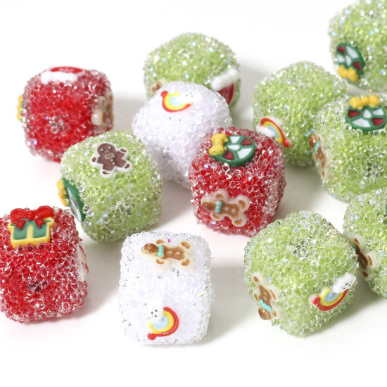 Picture of 5 PCs Acrylic Beads For DIY Jewelry Making At Random Mixed Color Cube Christmas Gingerbread Man About 17mm x 17mm, Hole: Approx 3.3mm
