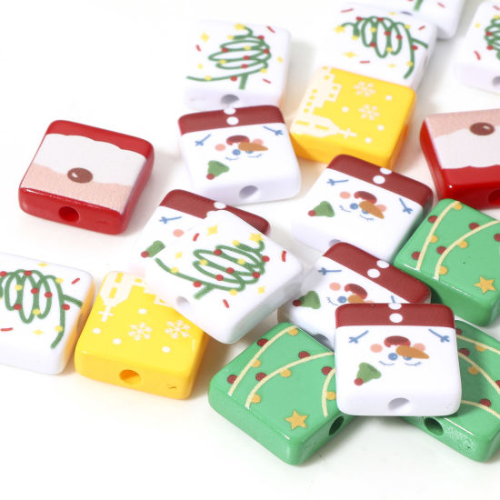 Picture of 10 PCs Acrylic Beads For DIY Jewelry Making At Random Mixed Color Square Christmas Tree About 16mm x 16mm, Hole: Approx 2.6mm