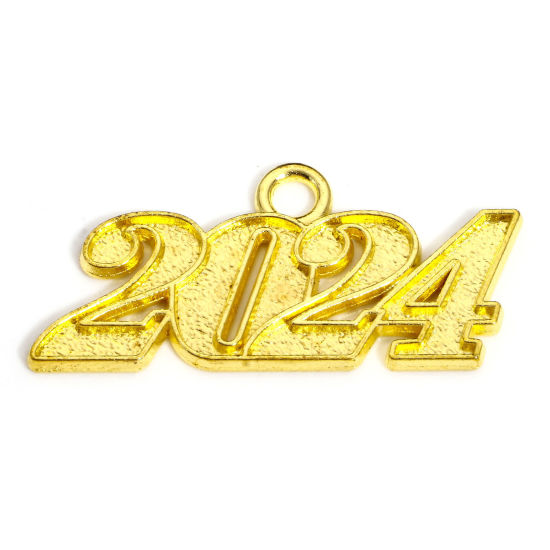 Image de 20 Pcs Pendentifs Année en Alliage de Zinc Doré Mots " 2024 " 3.9cm x 1.8cm