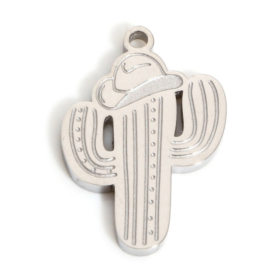 Immagine di 1 Pz Placcatura Sottovuoto Ecologica 304 Acciaio Inossidabile Elegante Charms Cactus Tono Argento Cappello 17mm x 11.5mm