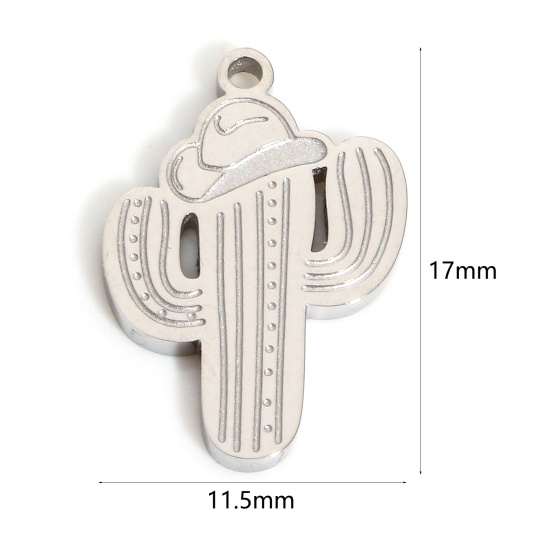 Immagine di 1 Pz Placcatura Sottovuoto Ecologica 304 Acciaio Inossidabile Elegante Charms Cactus Tono Argento Cappello 17mm x 11.5mm