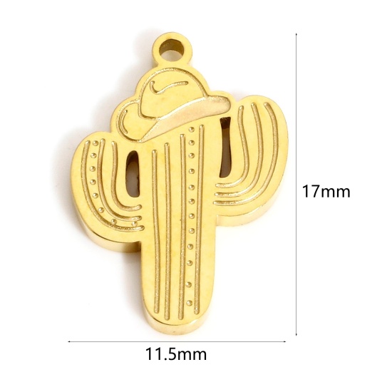 Immagine di 1 Pz Placcatura Sottovuoto Ecologica 304 Acciaio Inossidabile Elegante Charms Cactus Oro Placcato Cappello 17mm x 11.5mm