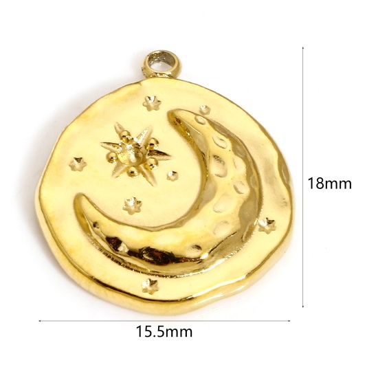 Immagine di 1 Pz Placcatura Sottovuoto Ecologica 304 Acciaio Inossidabile Galassia Charms Stella Oro Placcato Luna 18mm x 15.5mm