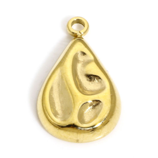 Immagine di 1 Pz Placcatura Sottovuoto Ecologica 304 Acciaio Inossidabile Martellato Charms Goccia Oro Placcato 18mm x 11mm