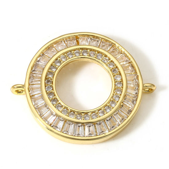 Bild von 1 Stück Messing Steckverbinder Charms Anhänger Ring 18K Echtgold plattiert Micro Pave Klar Zirkonia 26mm x 21.5mm