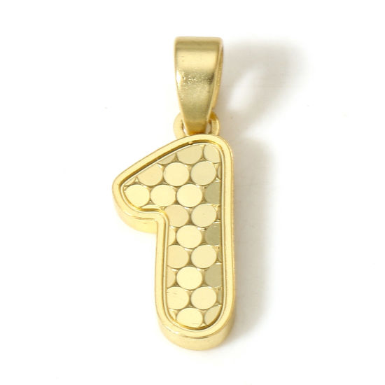 Image de 1 Pièce Pendentif Breloque en Laiton Chiffre Plaqué Or Véritable 18K Ecailles de Poisson Mots" 1 " 19mm x 6.5mm