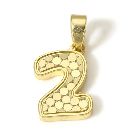 Image de 1 Pièce Pendentif Breloque en Laiton Chiffre Plaqué Or Véritable 18K Ecailles de Poisson Mots" 2 " 19mm x 8.5mm