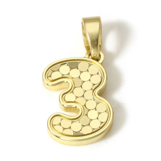 Image de 1 Pièce Pendentif Breloque en Laiton Chiffre Plaqué Or Véritable 18K Ecailles de Poisson Mots" 3 " 19mm x 9mm